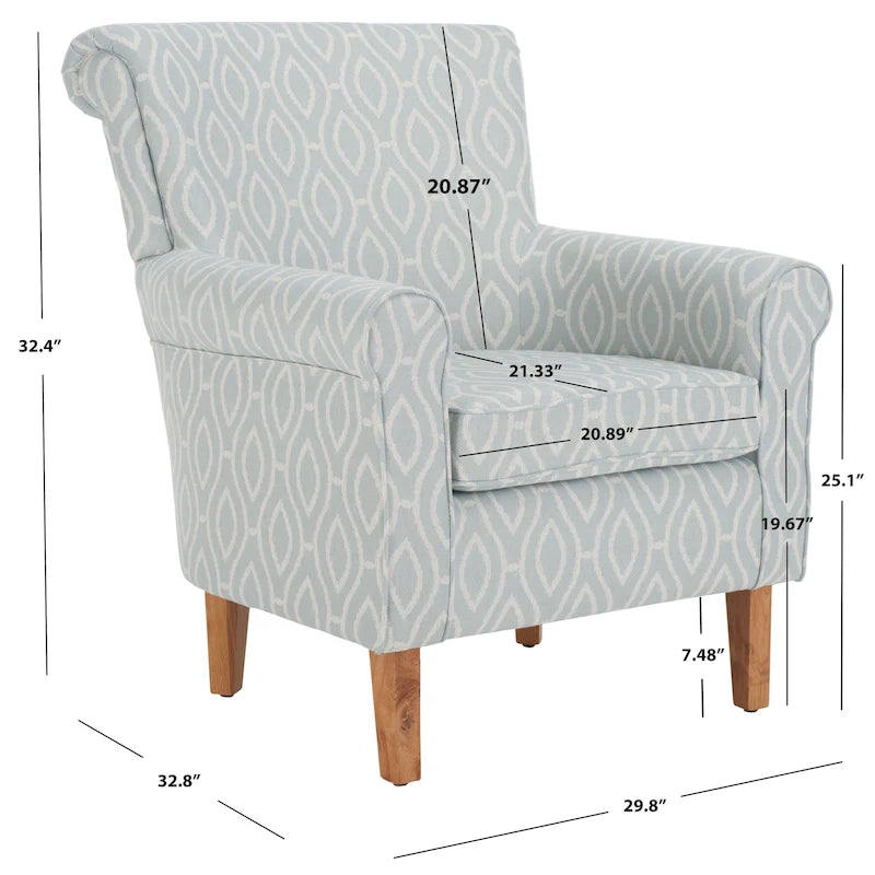 Fauteuil Club à Bras Roulés Floral – Mélange Coton-Lin, Pieds Espresso, 30"L x 33"P x 35"H
