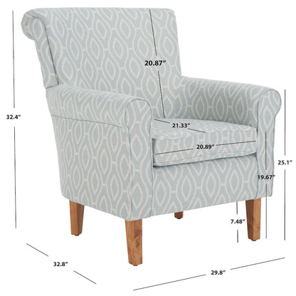 Fauteuil Club à Bras Roulés Floral – Mélange Coton-Lin, Pieds Espresso, 30"L x 33"P x 35"H