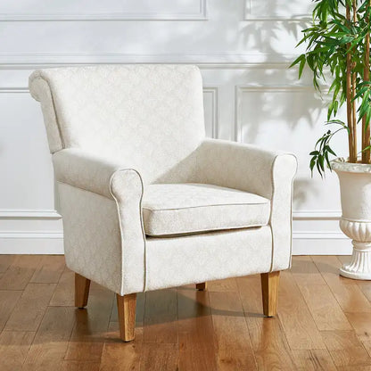 Fauteuil Club à Bras Roulés Floral – Mélange Coton-Lin, Pieds Espresso, 30"L x 33"P x 35"H