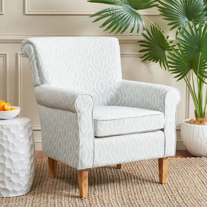 Fauteuil Club à Bras Roulés Floral – Mélange Coton-Lin, Pieds Espresso, 30"L x 33"P x 35"H