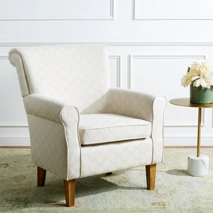 Fauteuil Club à Bras Roulés Floral – Mélange Coton-Lin, Pieds Espresso, 30"L x 33"P x 35"H