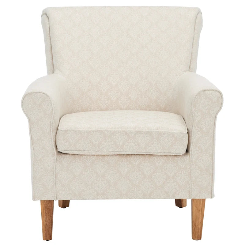 Fauteuil Club à Bras Roulés Floral – Mélange Coton-Lin, Pieds Espresso, 30"L x 33"P x 35"H