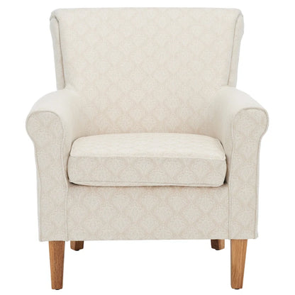 Fauteuil Club à Bras Roulés Floral – Mélange Coton-Lin, Pieds Espresso, 30"L x 33"P x 35"H