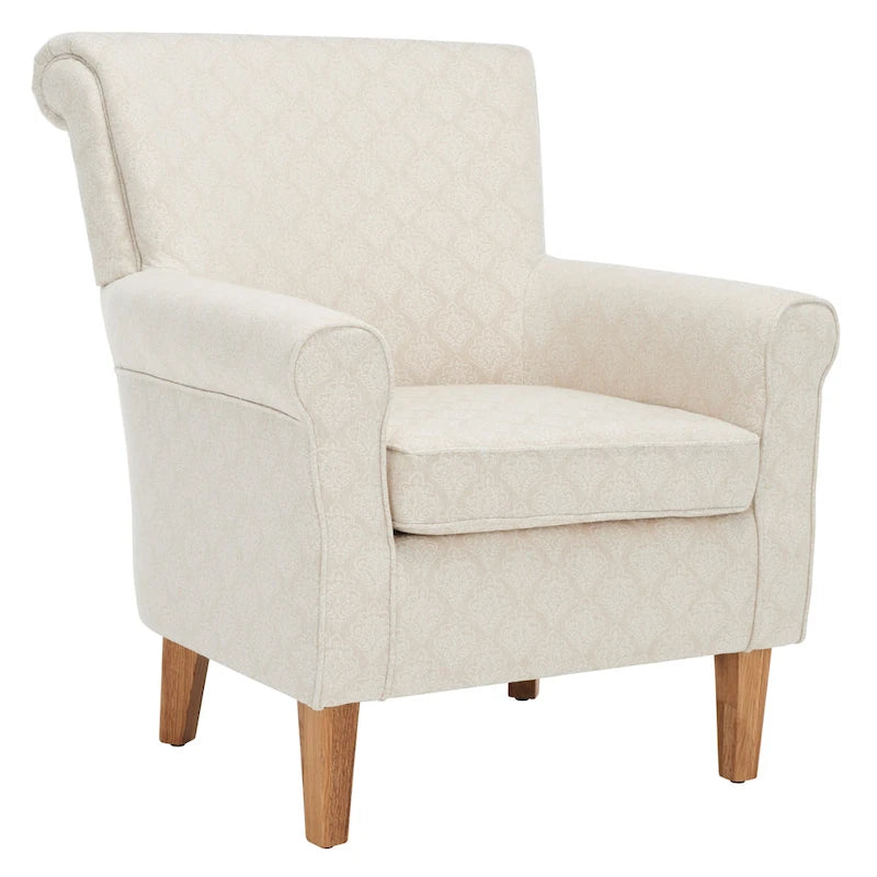Fauteuil Club à Bras Roulés Floral – Mélange Coton-Lin, Pieds Espresso, 30"L x 33"P x 35"H