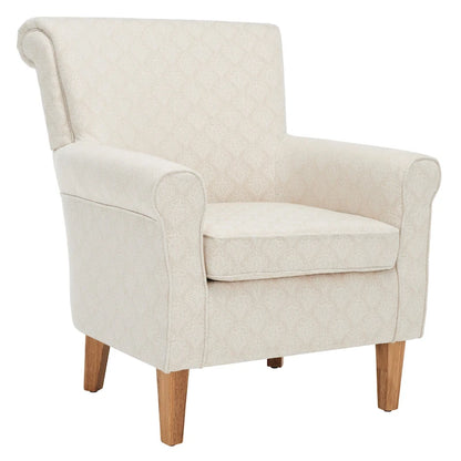 Fauteuil Club à Bras Roulés Floral – Mélange Coton-Lin, Pieds Espresso, 30"L x 33"P x 35"H