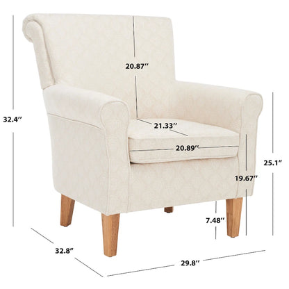 Fauteuil Club à Bras Roulés Floral – Mélange Coton-Lin, Pieds Espresso, 30"L x 33"P x 35"H