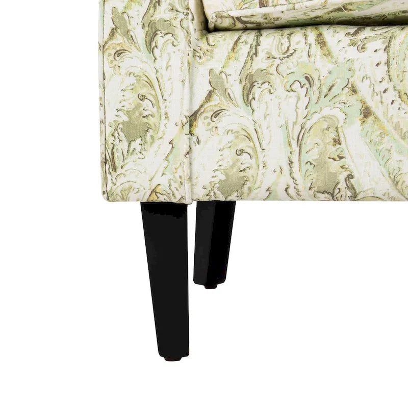 Fauteuil Club à Bras Roulés Floral – Mélange Coton-Lin, Pieds Espresso, 30"L x 33"P x 35"H
