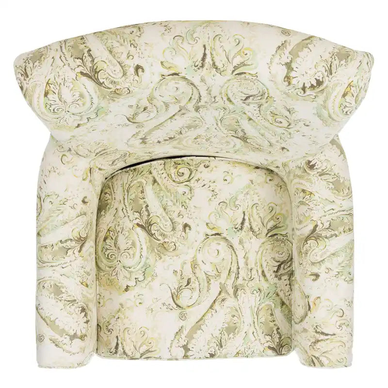 Fauteuil Club à Bras Roulés Floral – Mélange Coton-Lin, Pieds Espresso, 30"L x 33"P x 35"H
