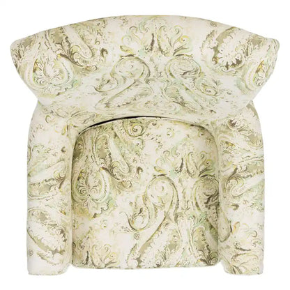 Fauteuil Club à Bras Roulés Floral – Mélange Coton-Lin, Pieds Espresso, 30"L x 33"P x 35"H