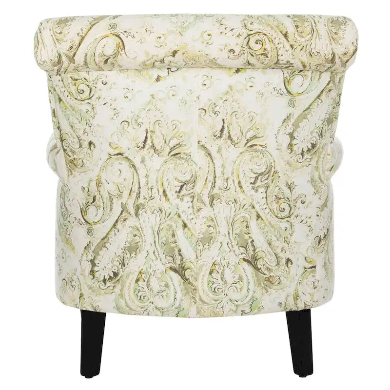 Fauteuil Club à Bras Roulés Floral – Mélange Coton-Lin, Pieds Espresso, 30"L x 33"P x 35"H
