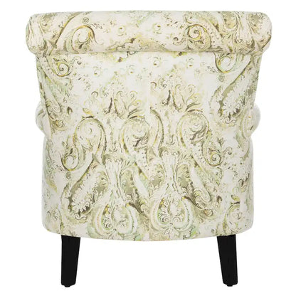 Fauteuil Club à Bras Roulés Floral – Mélange Coton-Lin, Pieds Espresso, 30"L x 33"P x 35"H