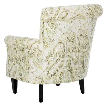 Fauteuil Club à Bras Roulés Floral – Mélange Coton-Lin, Pieds Espresso, 30"L x 33"P x 35"H