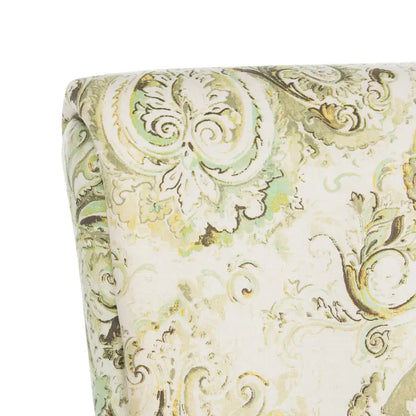 Fauteuil Club à Bras Roulés Floral – Mélange Coton-Lin, Pieds Espresso, 30"L x 33"P x 35"H