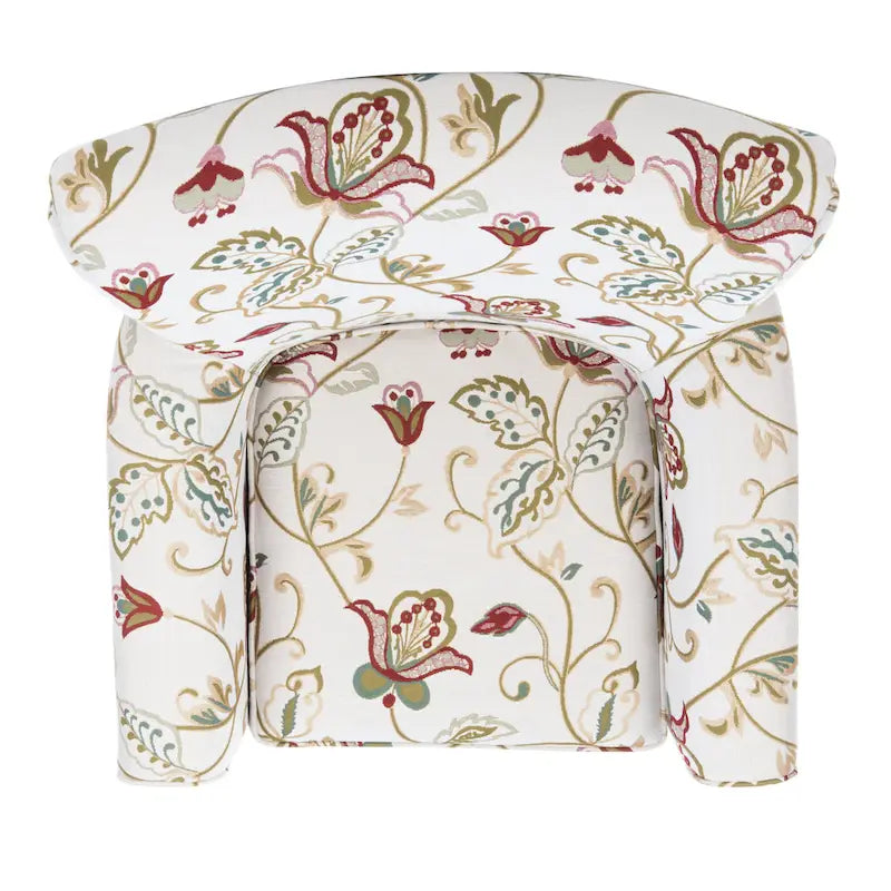 Fauteuil Club à Bras Roulés Floral – Mélange Coton-Lin, Pieds Espresso, 30"L x 33"P x 35"H