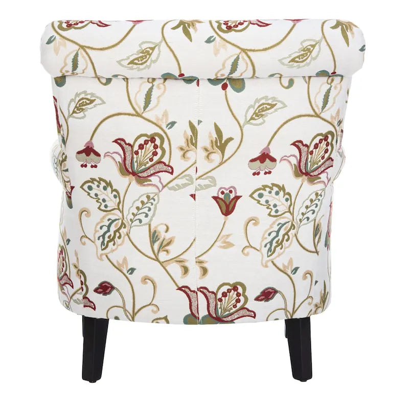 Fauteuil Club à Bras Roulés Floral – Mélange Coton-Lin, Pieds Espresso, 30"L x 33"P x 35"H