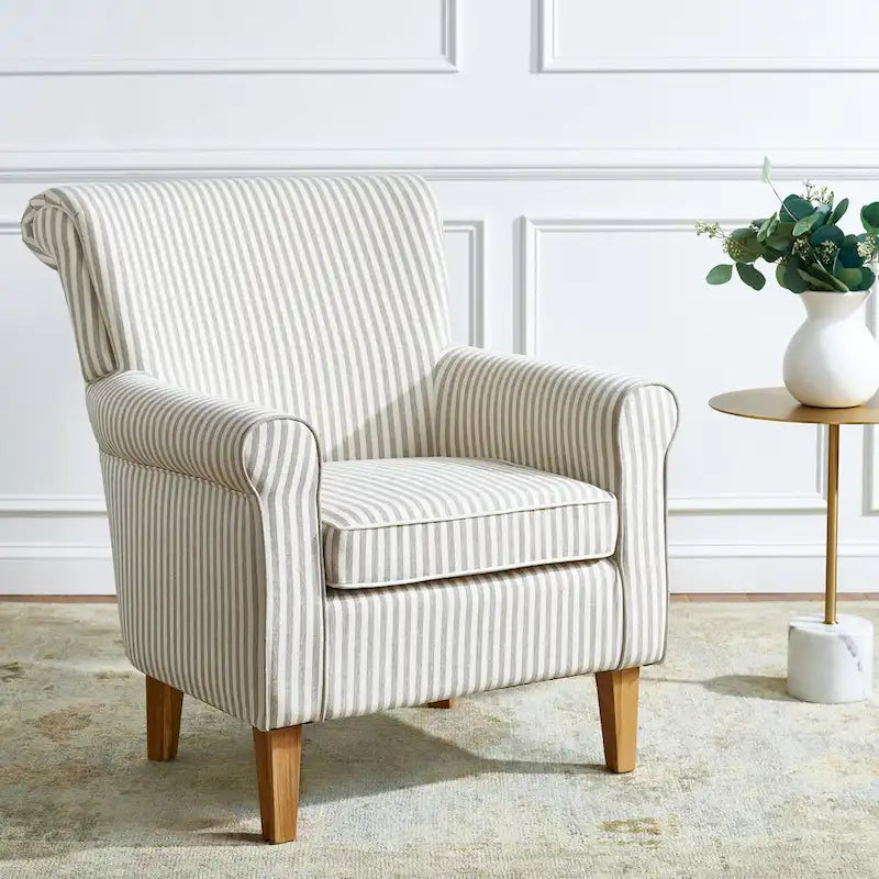 Fauteuil Club à Bras Roulés Floral – Mélange Coton-Lin, Pieds Espresso, 30"L x 33"P x 35"H