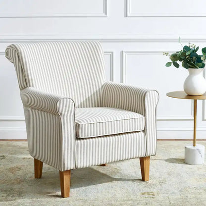 Fauteuil Club à Bras Roulés Floral – Mélange Coton-Lin, Pieds Espresso, 30"L x 33"P x 35"H