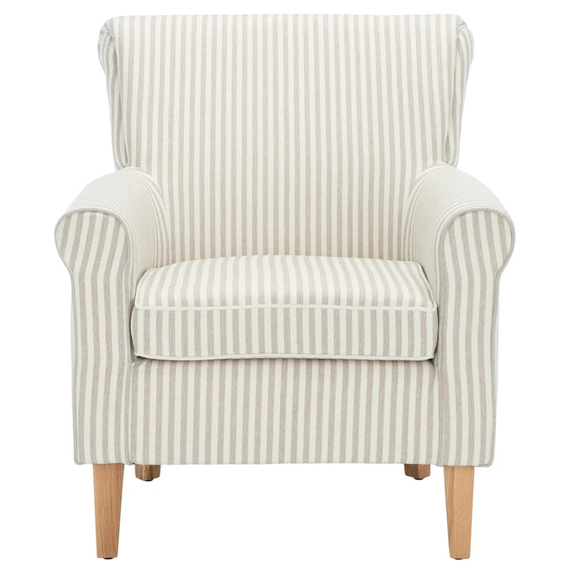 Fauteuil Club à Bras Roulés Floral – Mélange Coton-Lin, Pieds Espresso, 30"L x 33"P x 35"H