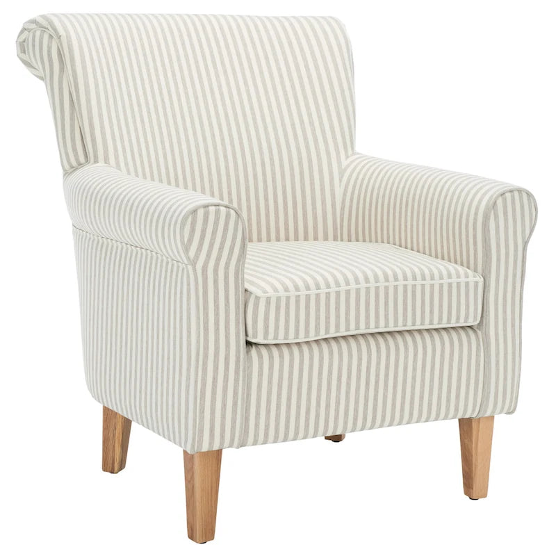 Fauteuil Club à Bras Roulés Floral – Mélange Coton-Lin, Pieds Espresso, 30"L x 33"P x 35"H