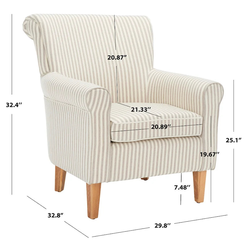 Fauteuil Club à Bras Roulés Floral – Mélange Coton-Lin, Pieds Espresso, 30"L x 33"P x 35"H