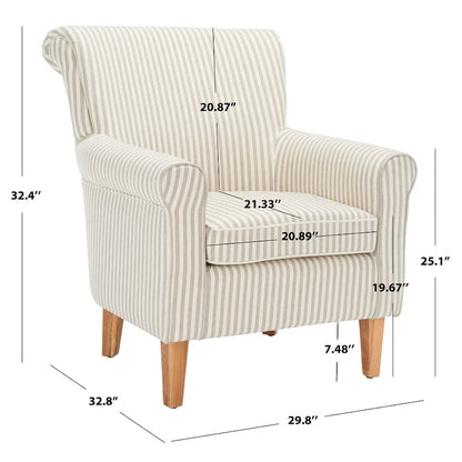 Fauteuil Club à Bras Roulés Floral – Mélange Coton-Lin, Pieds Espresso, 30"L x 33"P x 35"H