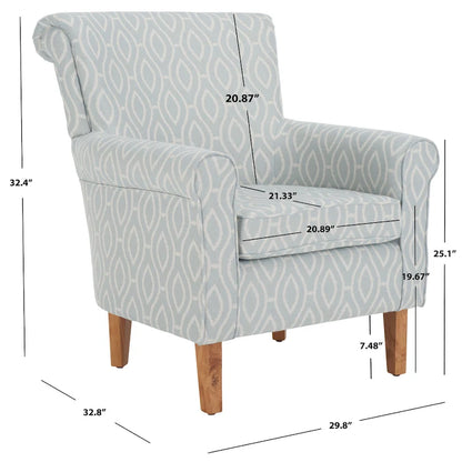 Fauteuil Club à Bras Roulés Floral – Mélange Coton-Lin, Pieds Espresso, 30"L x 33"P x 35"H