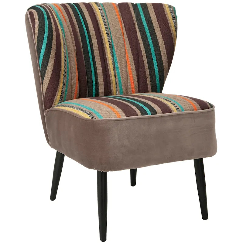 Fauteuil d'appoint rayé arc-en-ciel Mid-Century avec plissé cannelé et pieds en bois de bouleau