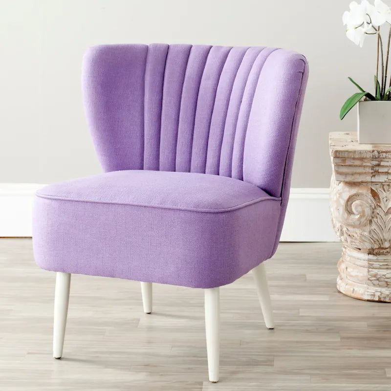 Fauteuil d'appoint rayé arc-en-ciel Mid-Century avec plissé cannelé et pieds en bois de bouleau