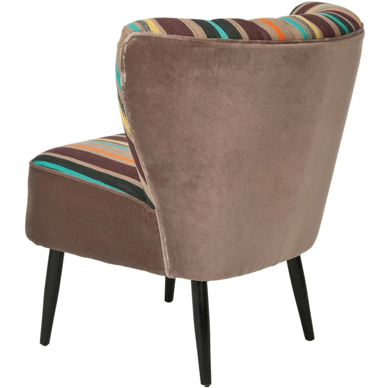 Fauteuil d'appoint rayé arc-en-ciel Mid-Century avec plissé cannelé et pieds en bois de bouleau