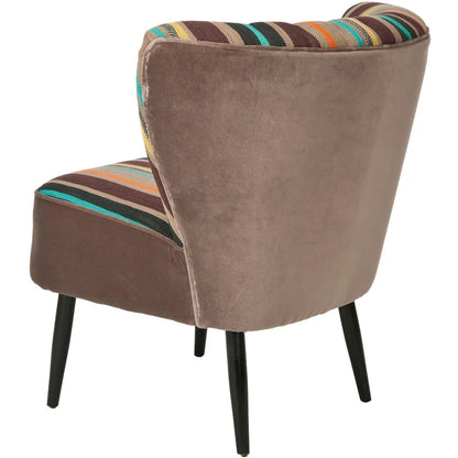 Fauteuil d'appoint rayé arc-en-ciel Mid-Century avec plissé cannelé et pieds en bois de bouleau