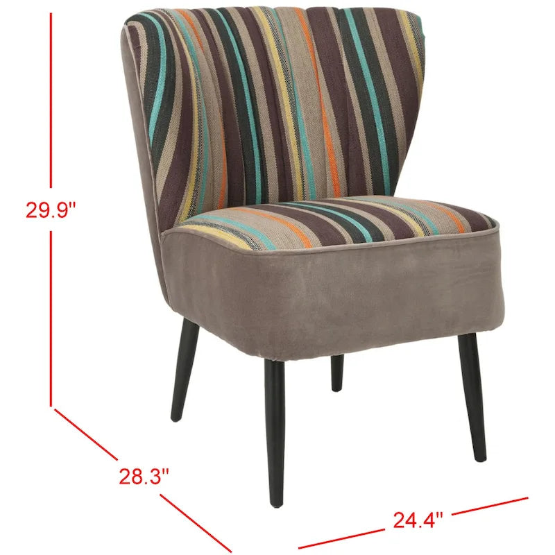 Fauteuil d'appoint rayé arc-en-ciel Mid-Century avec plissé cannelé et pieds en bois de bouleau