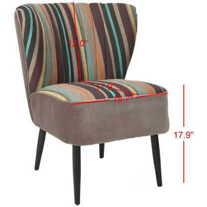 Fauteuil d'appoint rayé arc-en-ciel Mid-Century avec plissé cannelé et pieds en bois de bouleau