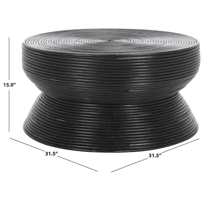 Table basse d'appoint ronde en rotin – Forme sablier, noir vieilli, 79 cm (L) x 79 cm (P) x 41 cm (H)