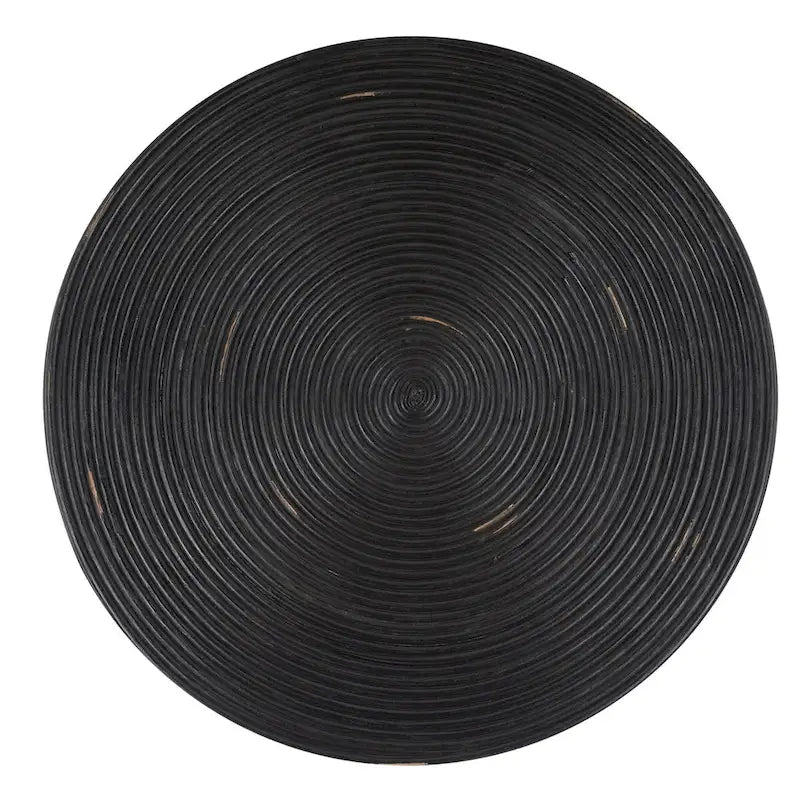 Table basse d'appoint ronde en rotin – Forme sablier, noir vieilli, 79 cm (L) x 79 cm (P) x 41 cm (H)