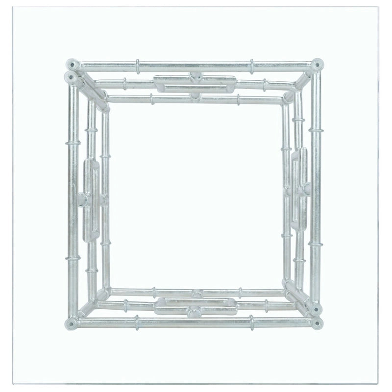 Table d'appoint carrée plateau verre et argent 22x22x21