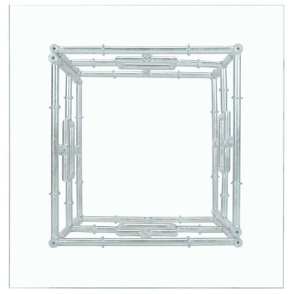 Table d'appoint carrée plateau verre et argent 22x22x21