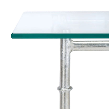 Table d'appoint carrée plateau verre et argent 22x22x21