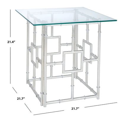 Table d'appoint carrée plateau verre et argent 22x22x21