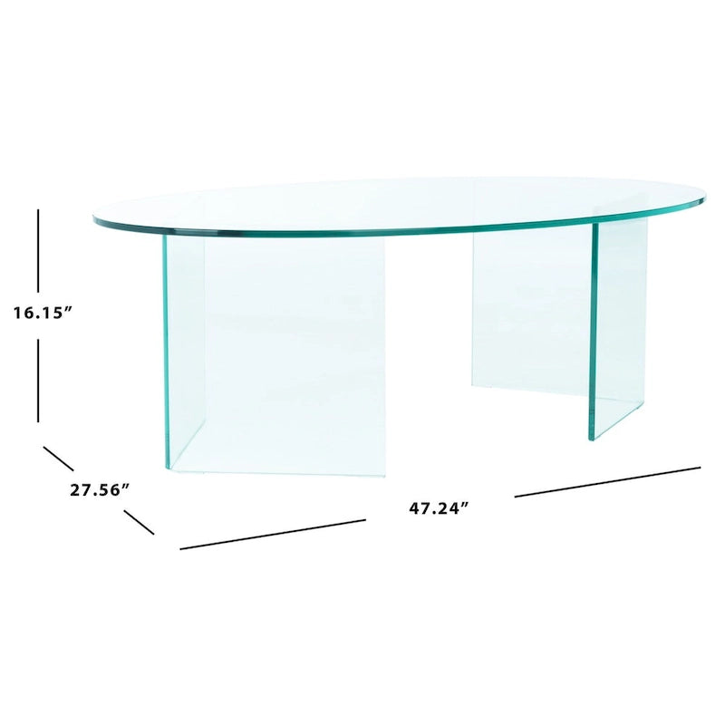 Table basse ovale en verre trempé avec piédestal ouvert – 119 cm (L) x 71 cm (P) x 41 cm (H)