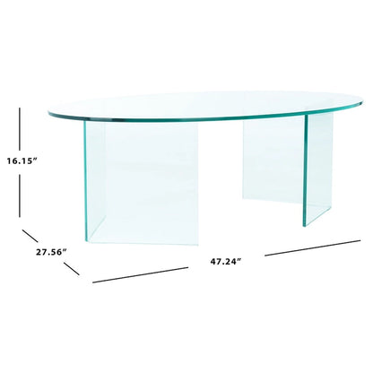 Table basse ovale en verre trempé avec piédestal ouvert – 119 cm (L) x 71 cm (P) x 41 cm (H)