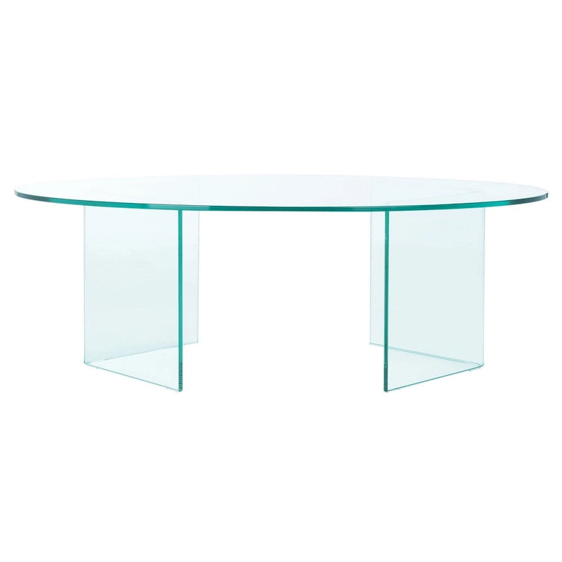 Table basse ovale en verre trempé avec piédestal ouvert – 119 cm (L) x 71 cm (P) x 41 cm (H)