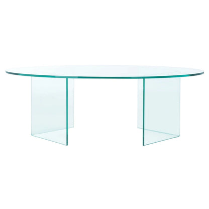 Table basse ovale en verre trempé avec piédestal ouvert – 119 cm (L) x 71 cm (P) x 41 cm (H)