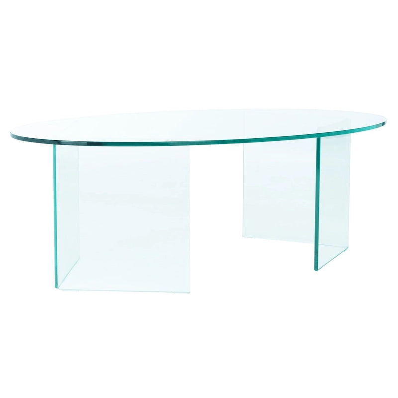 Table basse ovale en verre trempé avec piédestal ouvert – 119 cm (L) x 71 cm (P) x 41 cm (H)