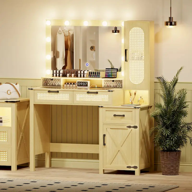 Coiffeuse avec éclairage LED et station de recharge