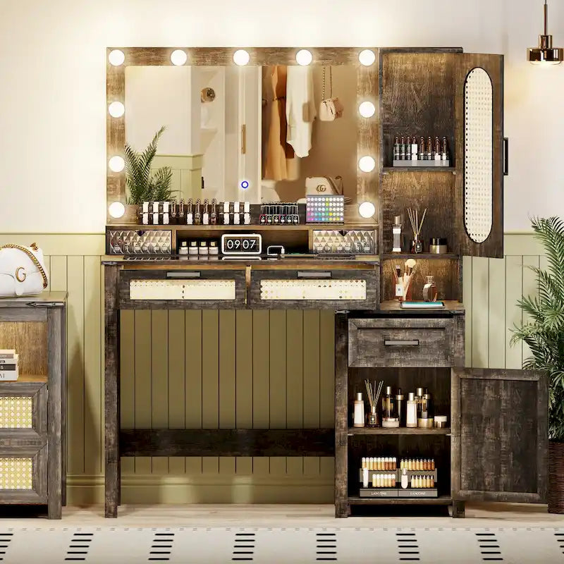 Coiffeuse avec éclairage LED et station de recharge