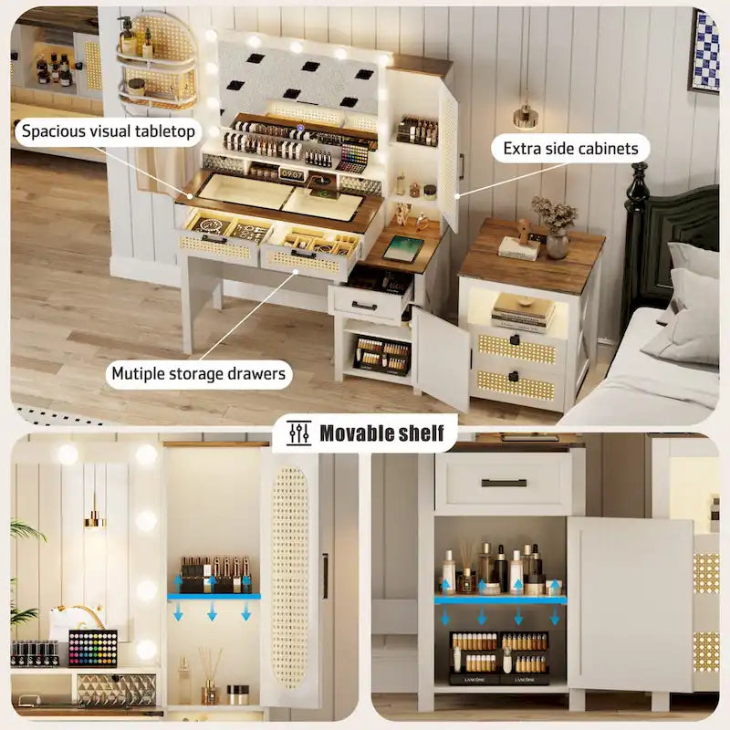Coiffeuse avec éclairage LED et station de recharge