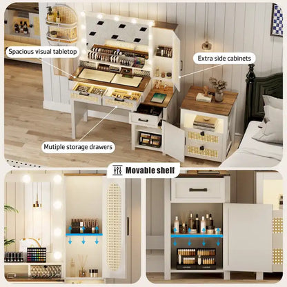 Coiffeuse avec éclairage LED et station de recharge