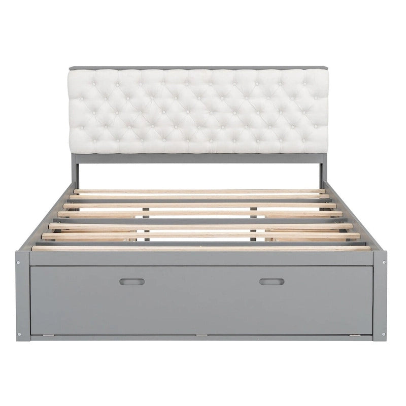 Lit plateforme avec tête de lit de rangement, range-chaussures et 4 tiroirs