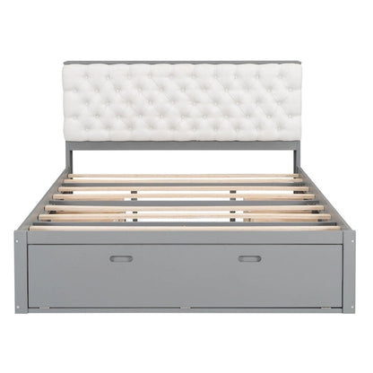 Lit plateforme avec tête de lit de rangement, range-chaussures et 4 tiroirs