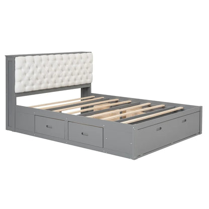 Lit plateforme avec tête de lit de rangement, range-chaussures et 4 tiroirs